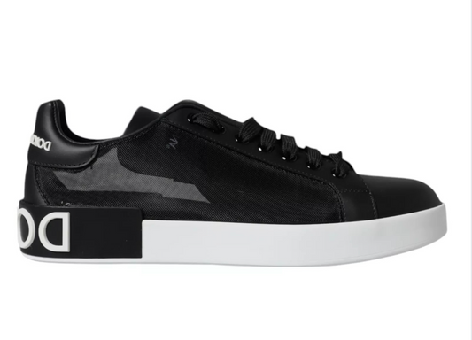 Black Calf Leather Portofino Sneakers Shoes