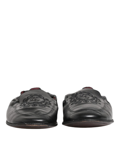 Black Leather Slip On Men Flat Loafers Shoes