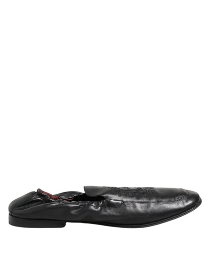 Black Leather Slip On Men Flat Loafers Shoes