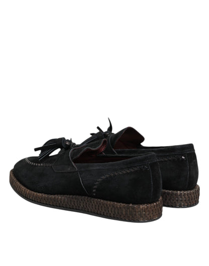 Black Suede Tassel Embellished Loafers Shoes