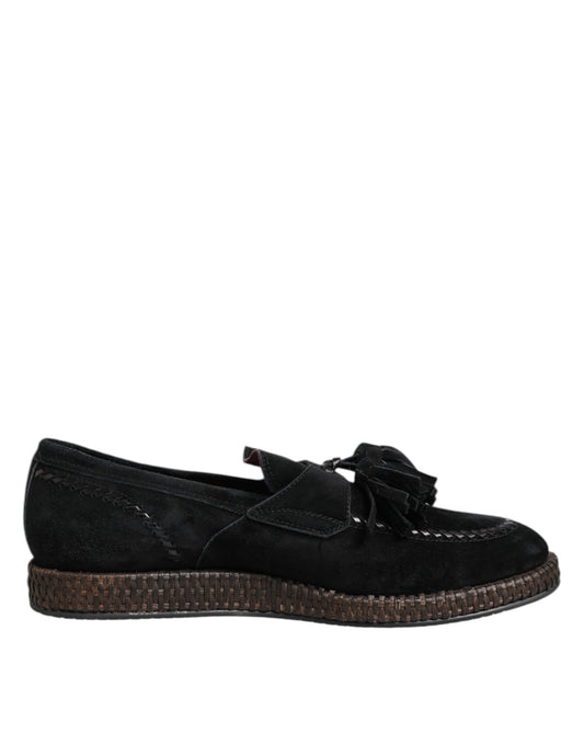 Black Suede Tassel Embellished Loafers Shoes