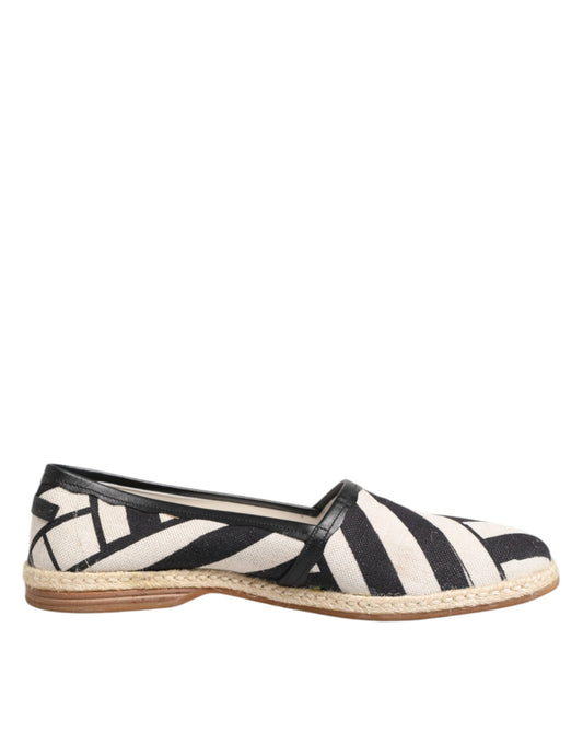 Black White Stripes Flat Espadrille Shoes