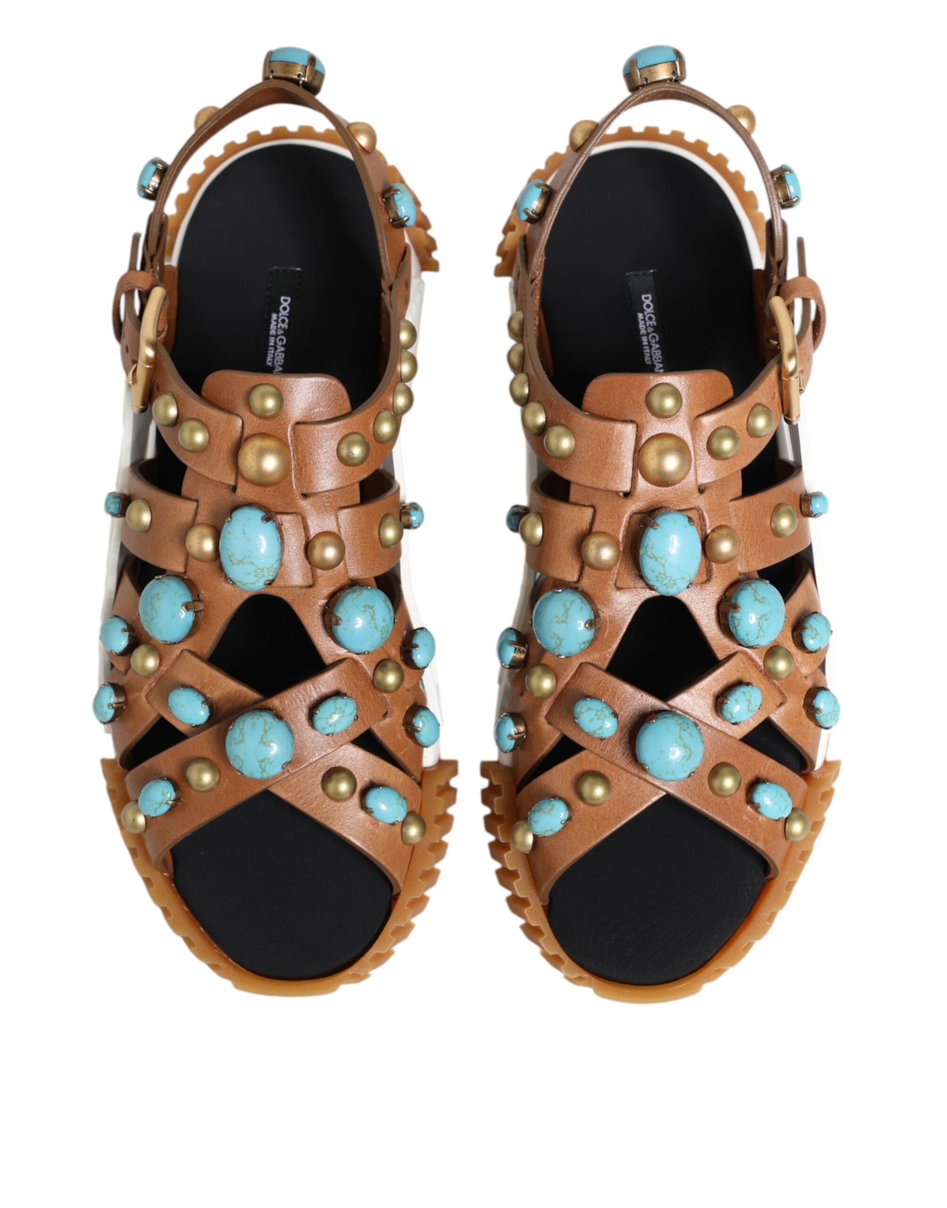 Brown Leather Studded Slides Sandals Shoes
