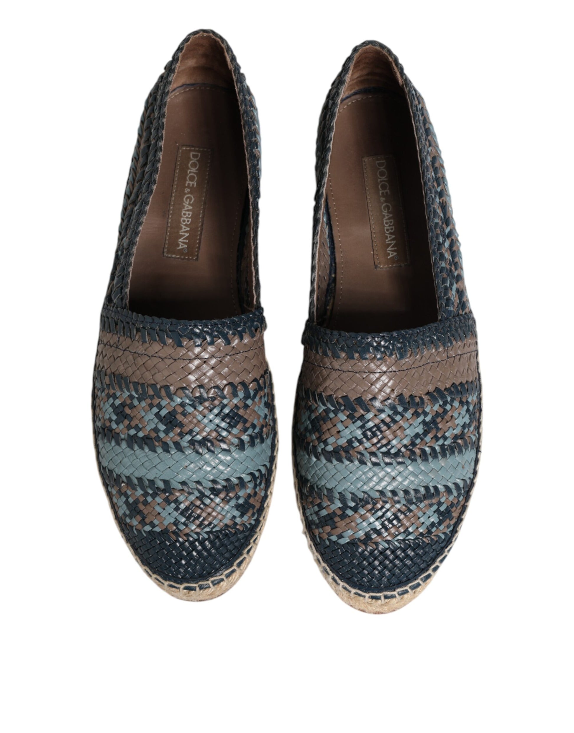 Blue Gray Woven Leather Buffalo Espadrille Shoes
