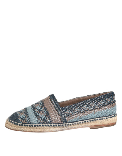 Blue Gray Woven Leather Buffalo Espadrille Shoes