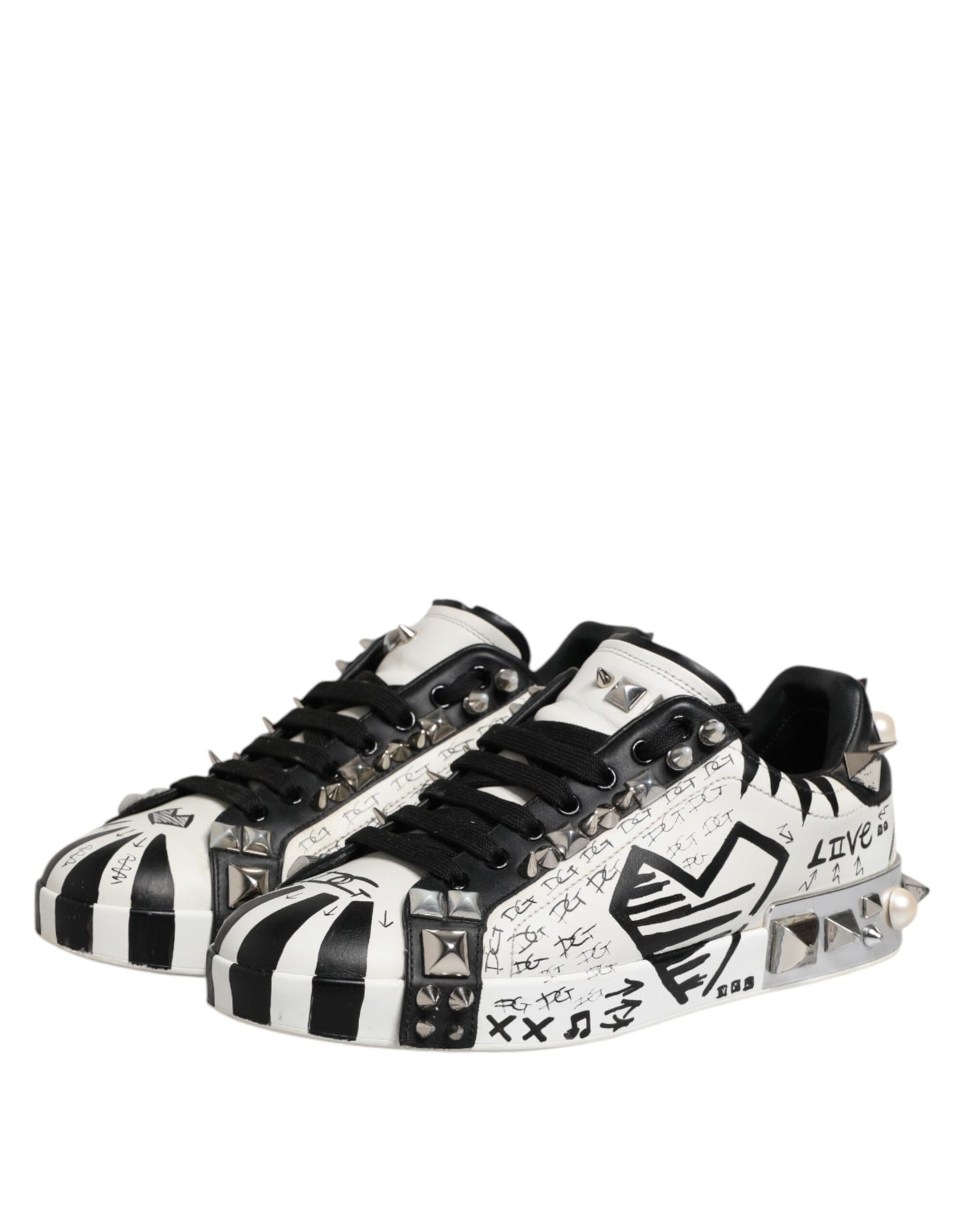 Black White Studded Low Top Sneakers Shoes
