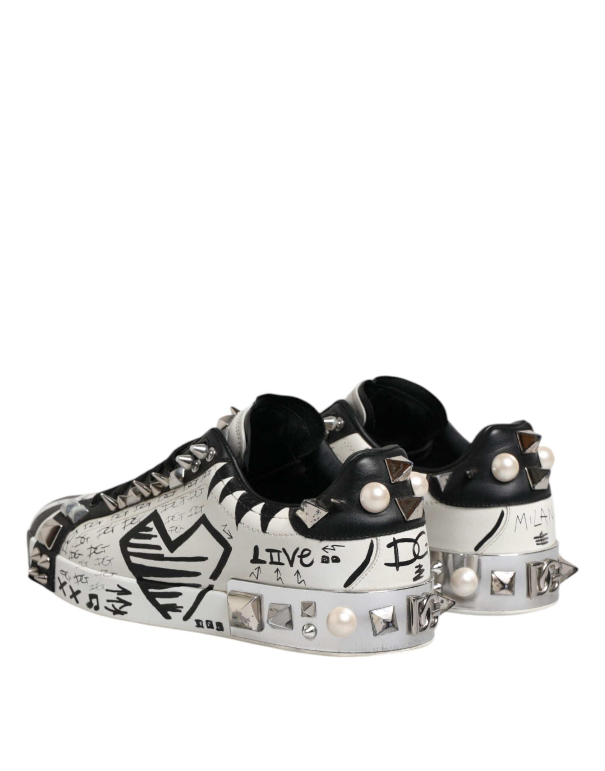 Black White Studded Low Top Sneakers Shoes