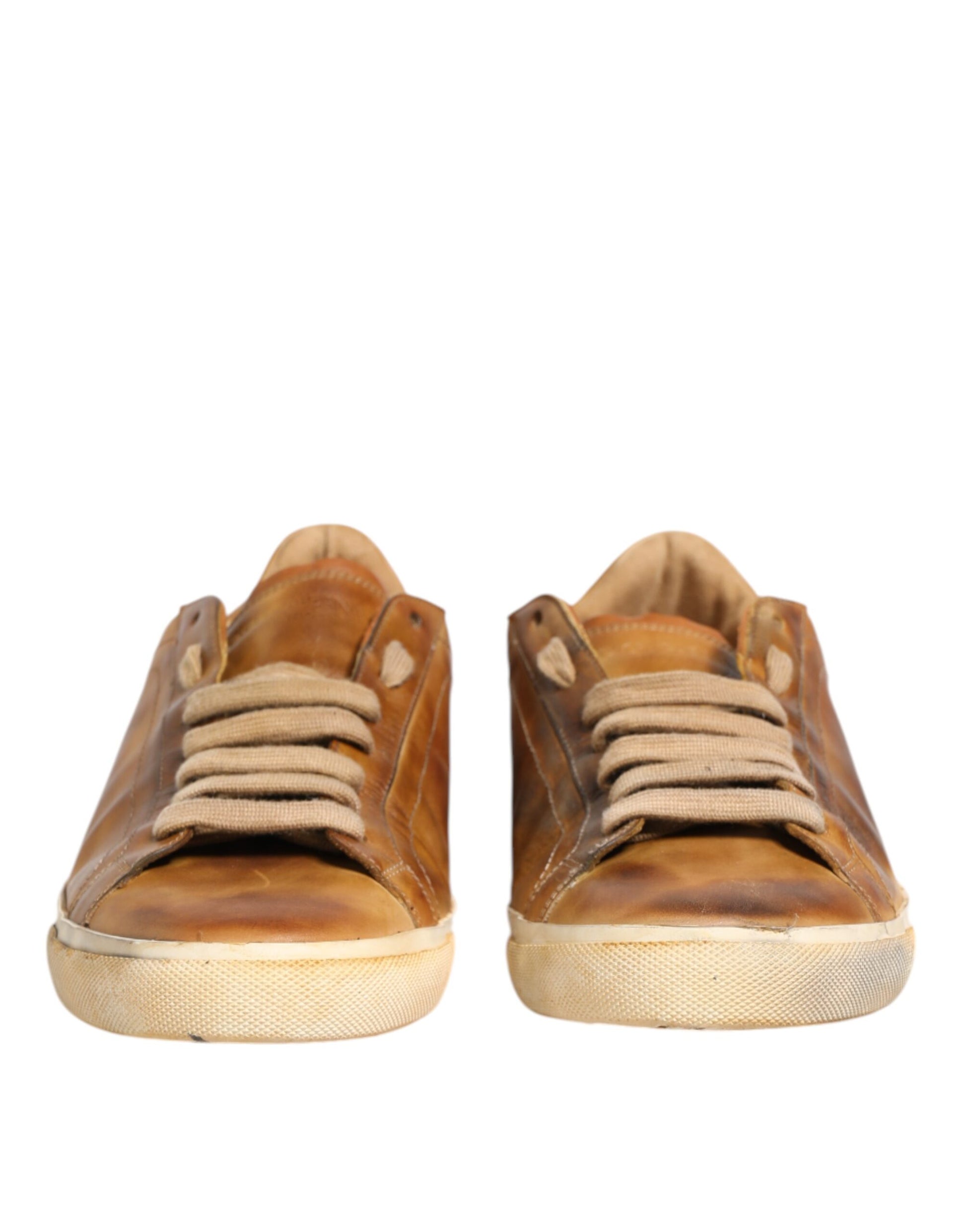 Brown Leather Low Top Men Sneakers Shoes