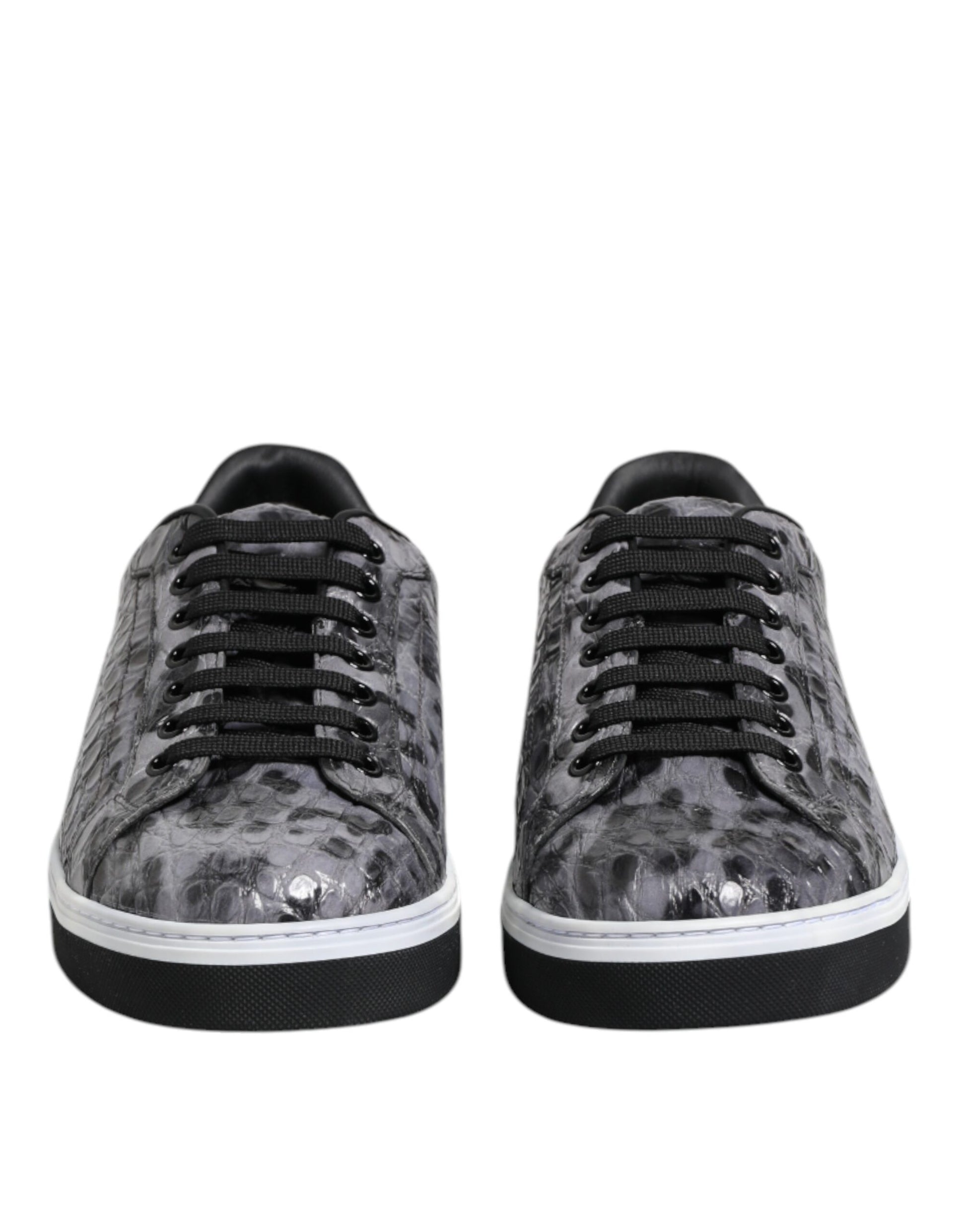 Gray Leather Leopard Low Top Sneakers Shoes