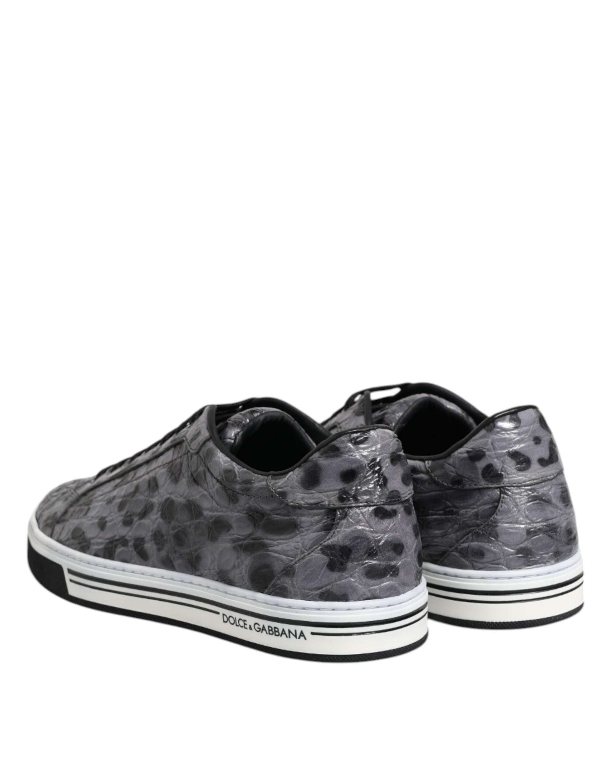 Gray Leather Leopard Low Top Sneakers Shoes