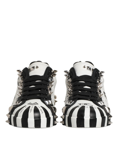 Black White Studded Low Top Sneakers Shoes