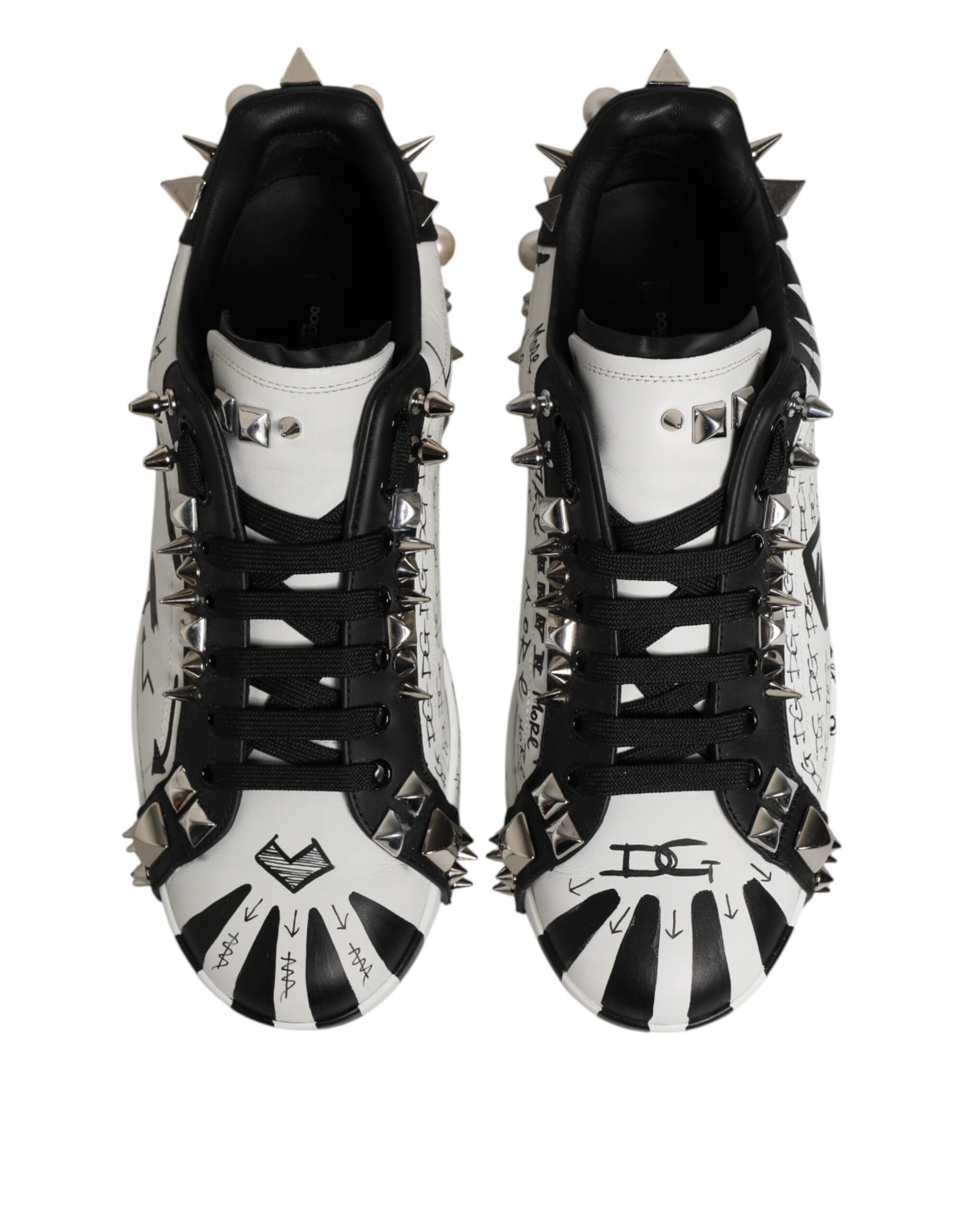 Black White Studded Low Top Sneakers Shoes