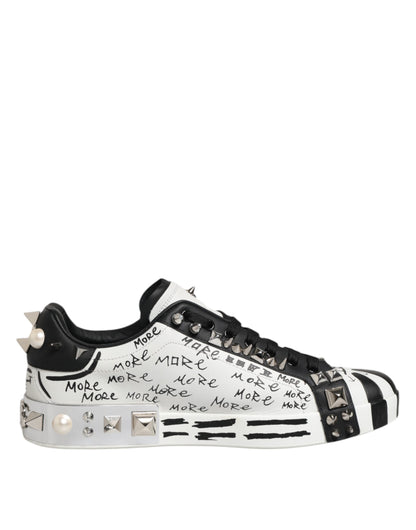 Black White Studded Low Top Sneakers Shoes