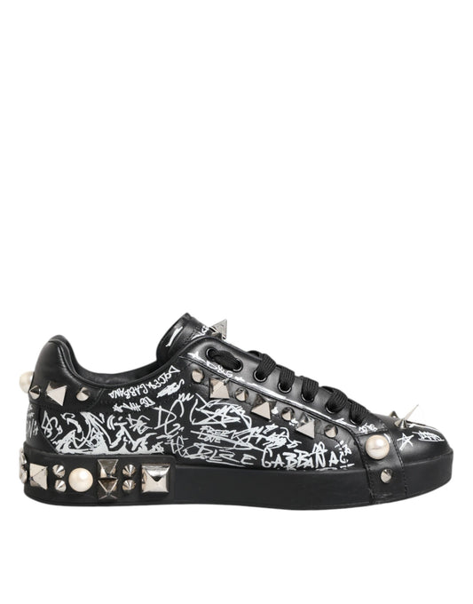 Black Portofino Stud Embellished Sneakers Shoes