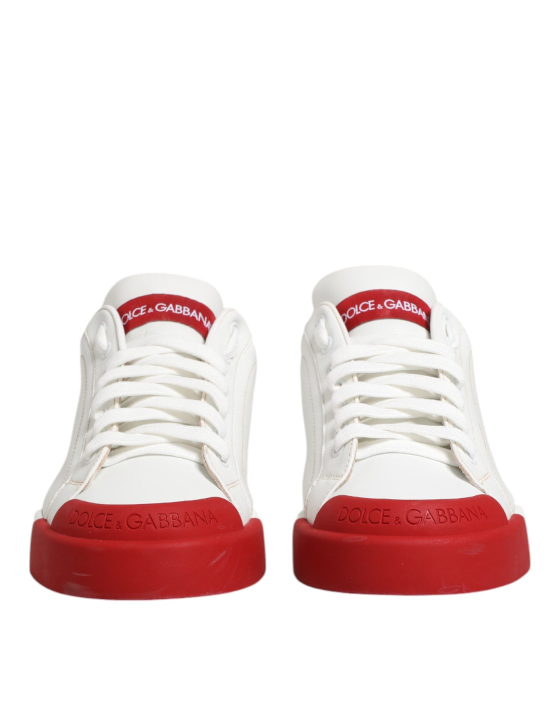 White Red Leather Lace Up Sneakers Shoes