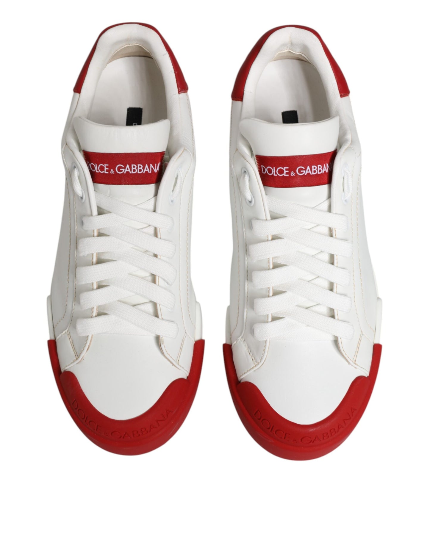 White Red Leather Lace Up Sneakers Shoes