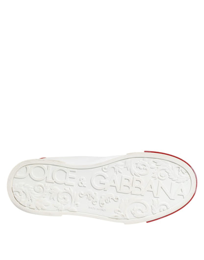 White Red Leather Lace Up Sneakers Shoes