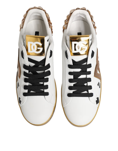 White Gold Crystal Portofino Sneakers Shoes