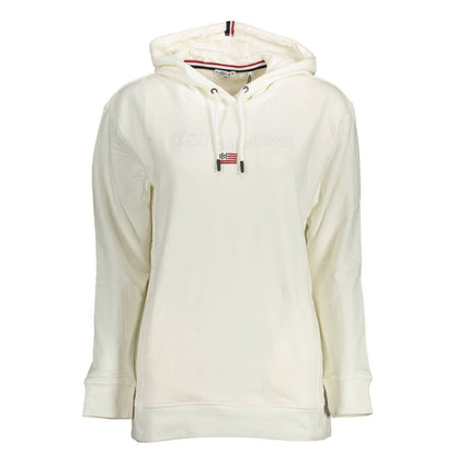 White Cotton Women Sweater with Hood and Pockets