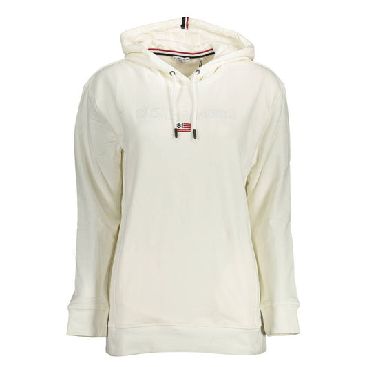 White Cotton Women Sweater with Hood and Pockets