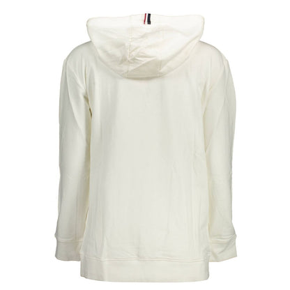 White Cotton Women Sweater with Hood and Pockets