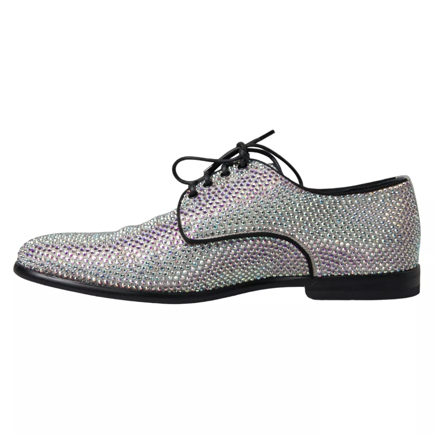 Silver Leather Rhinestones Derby Shoes