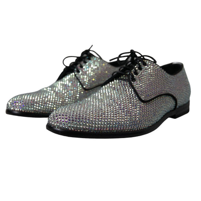 Silver Leather Rhinestones Derby Shoes