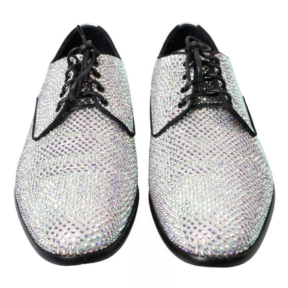 Silver Leather Rhinestones Derby Shoes