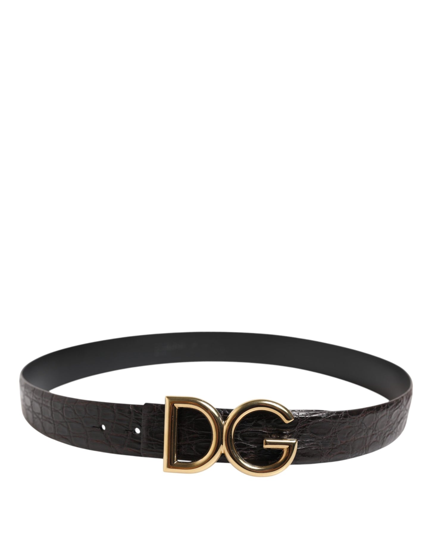 Black Exotic Leather DG Logo Buckle Belt