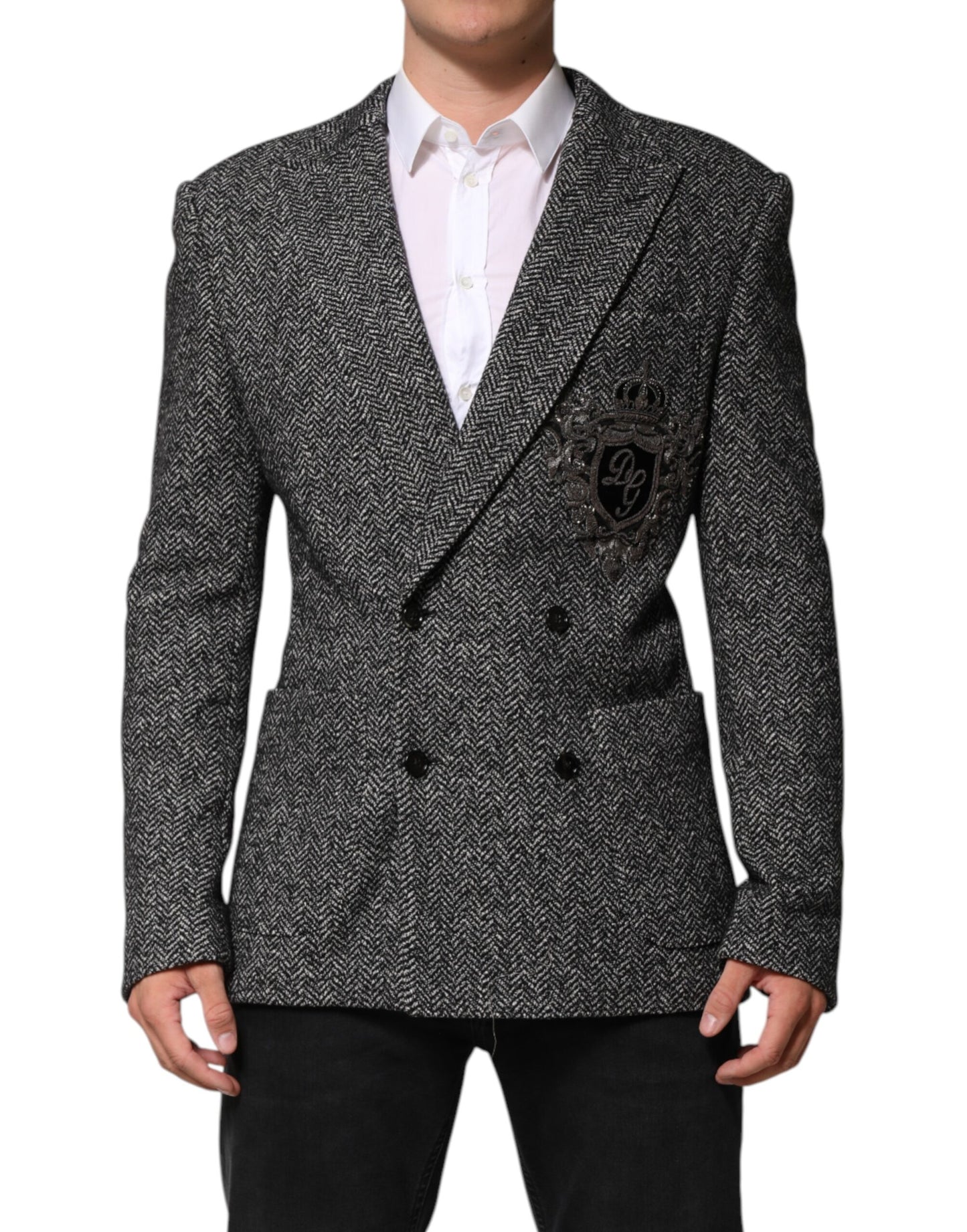 Black White Double Breasted Men Suit Blazer