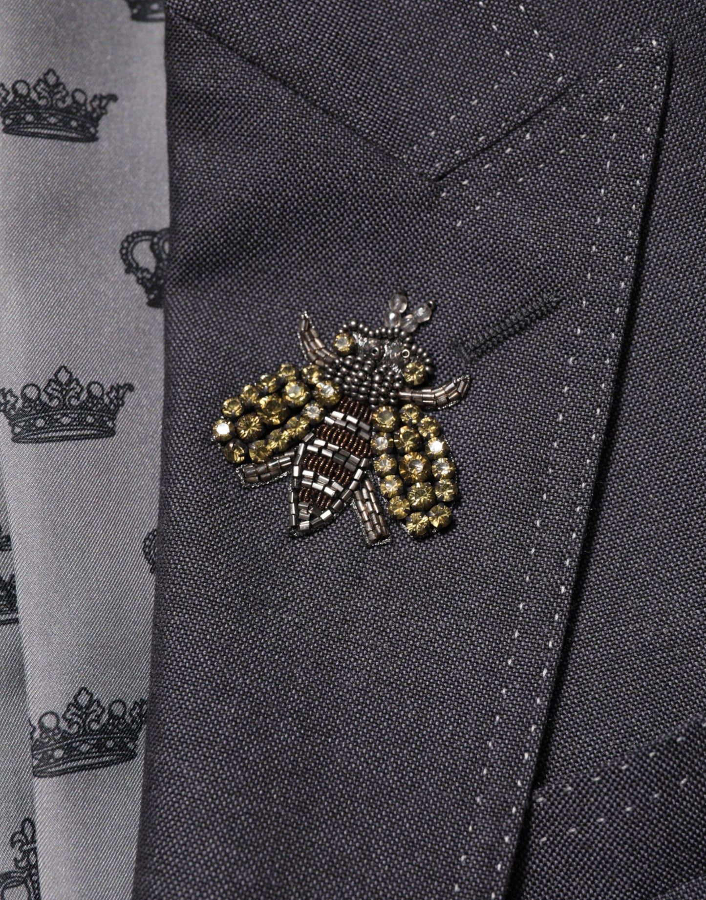 Dark Gray Bee Embroidery Wool Coat Blazer