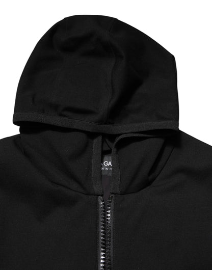 Black Sleeveless Hooded Logo Plaque Jacket