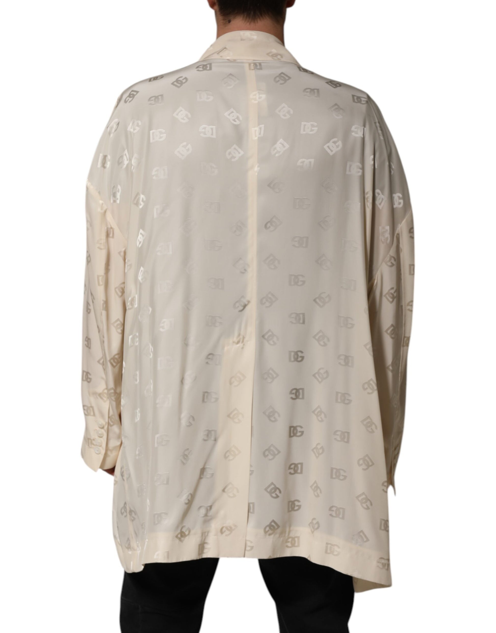 Beige Polyester Logo Monogram Coat Jacket