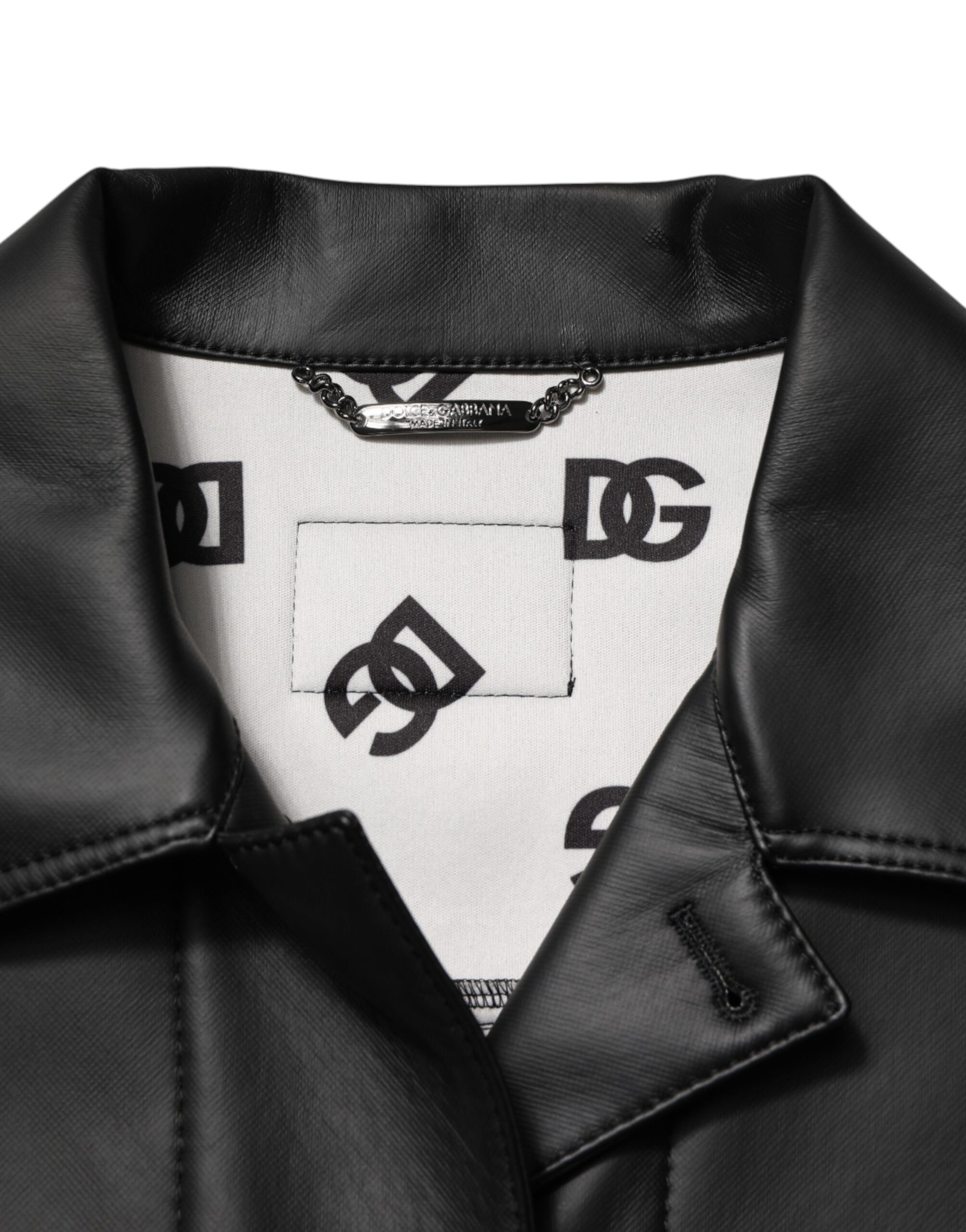 Black Polyester Button Down Biker Jacket