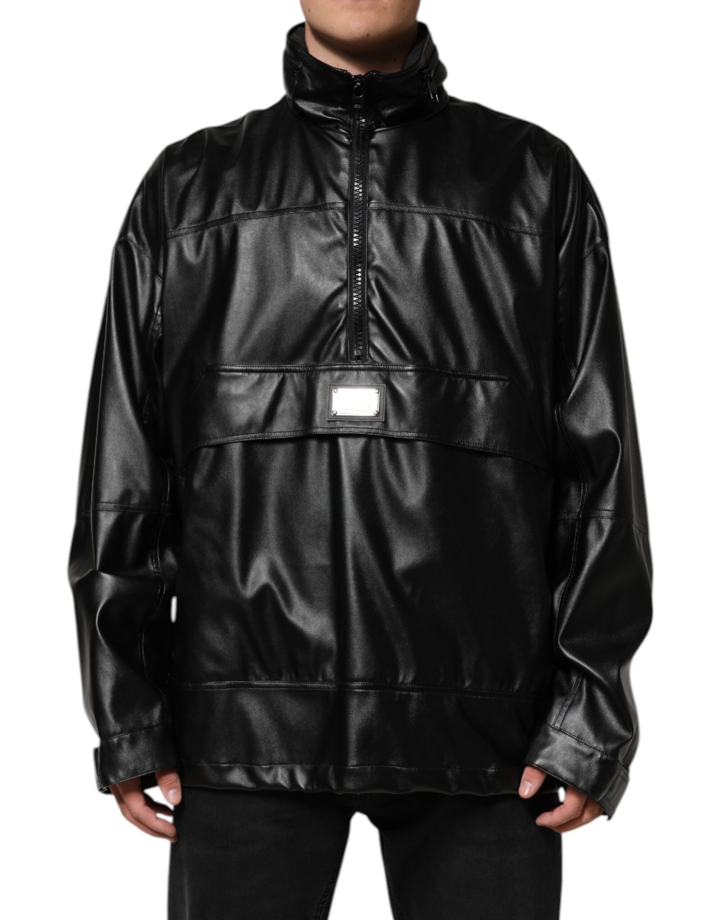Black Polyester Logo Plaque Bomber Jacket