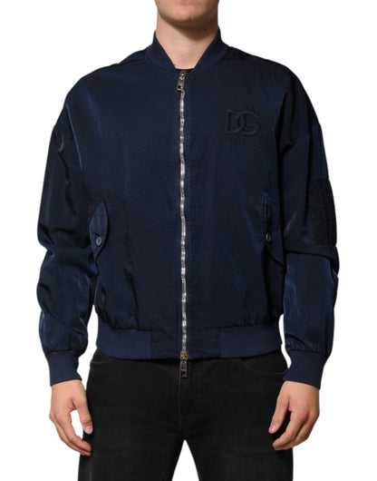 Blue Nylon DG Embroidery Men Bomber Jacket