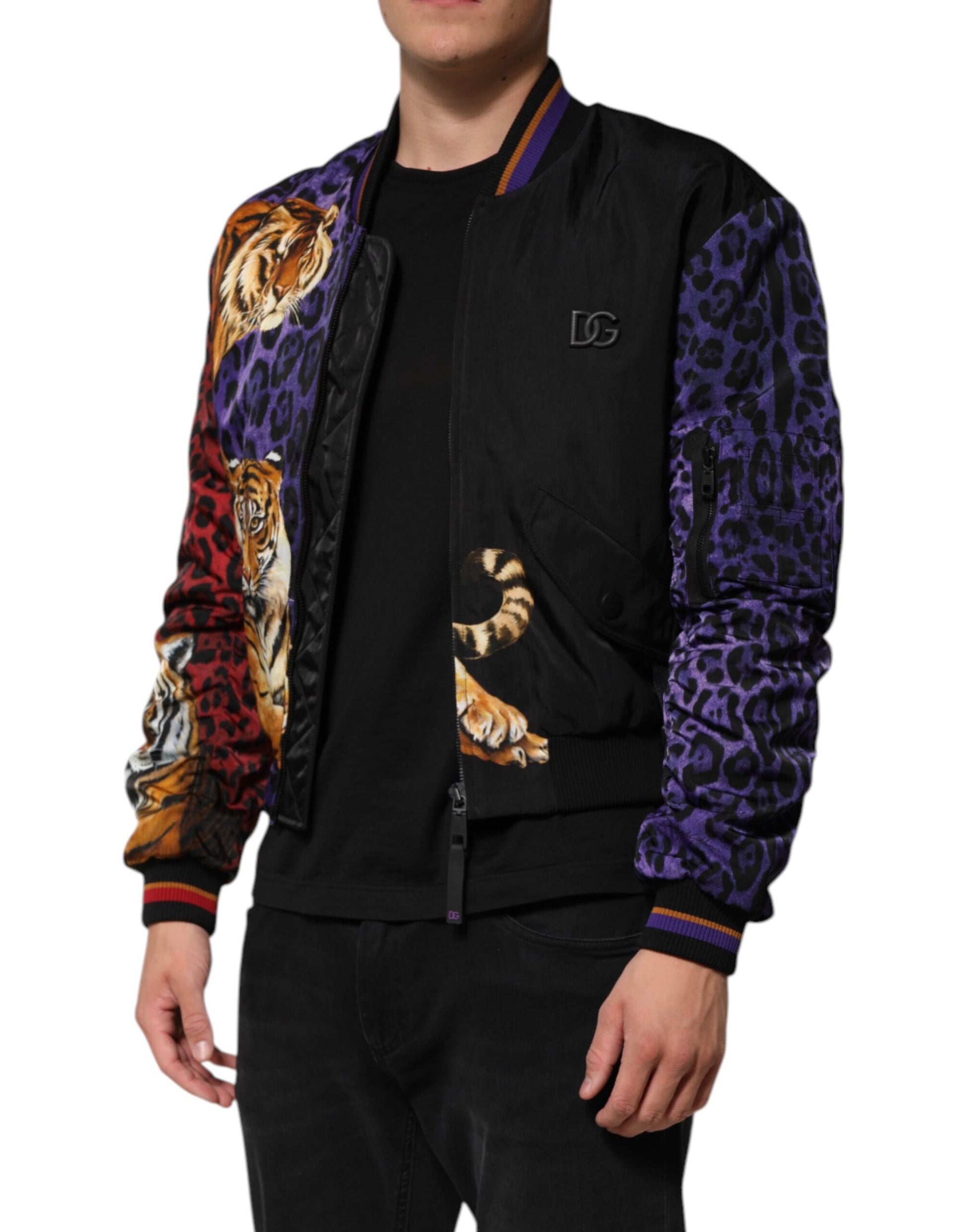 Multicolor Tiger Print Men Bomber Jacket