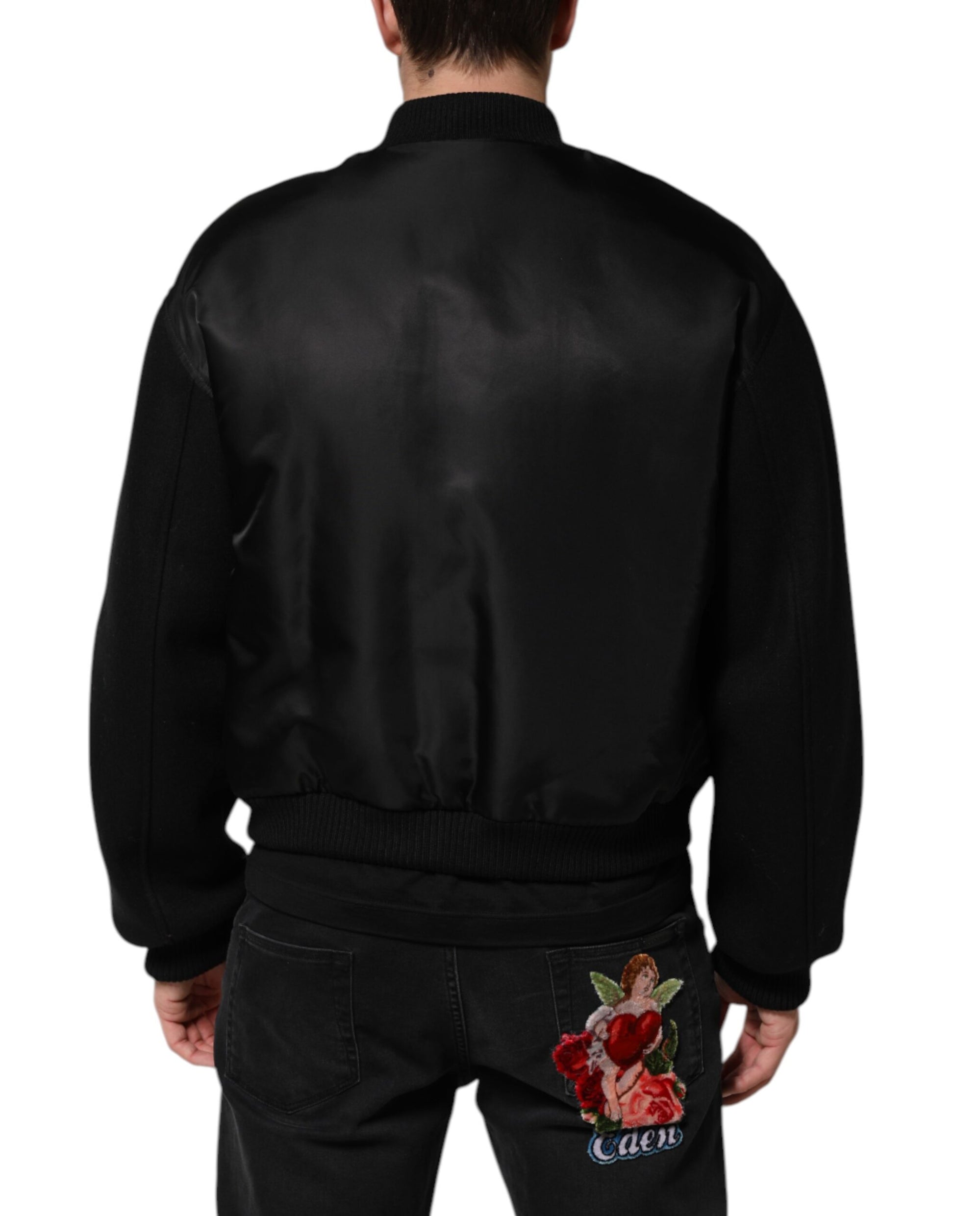 Black Polyester Logo Plaque Bomber Jacket