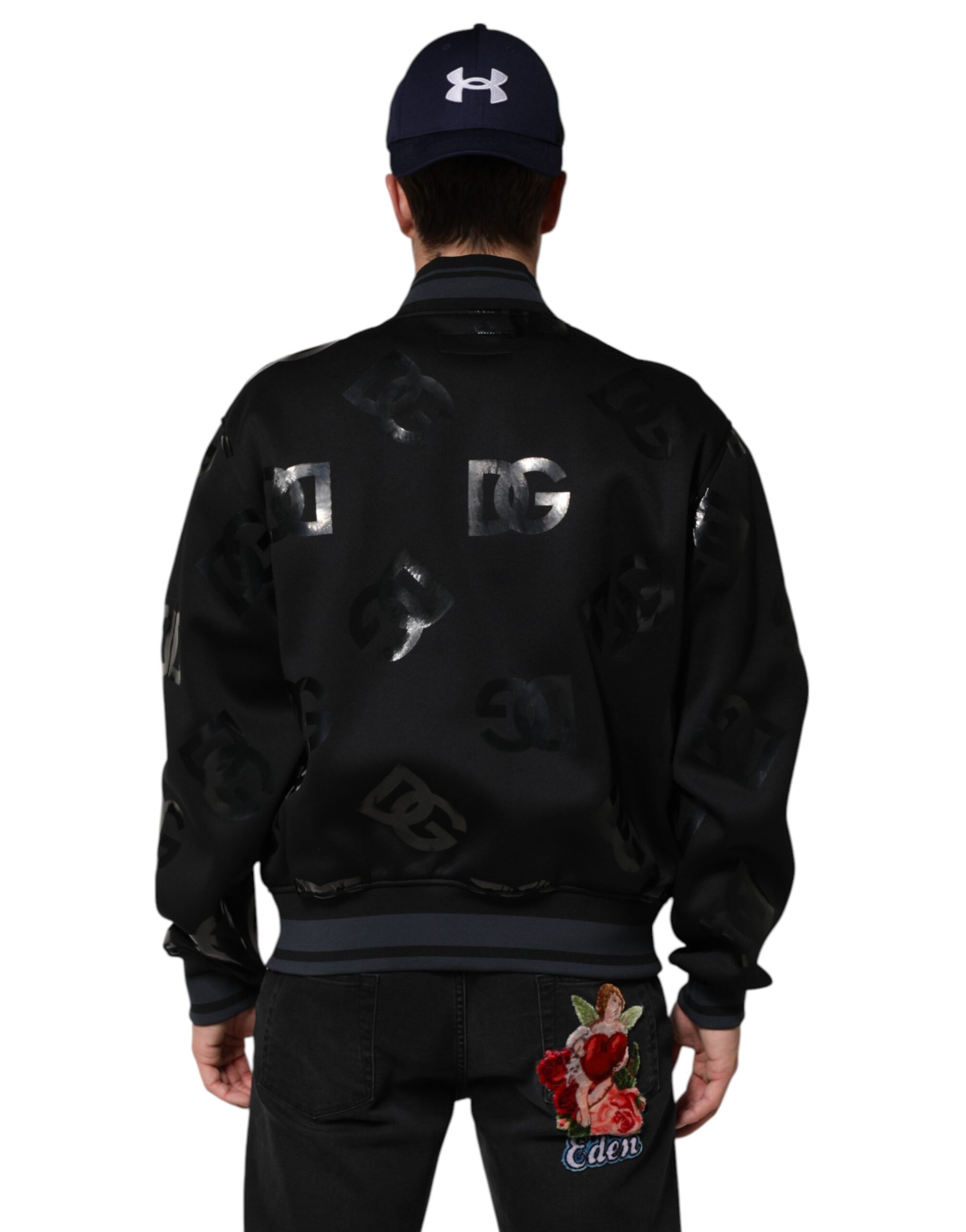 Black Wool Logo DG Mania Men Bomber Jacket