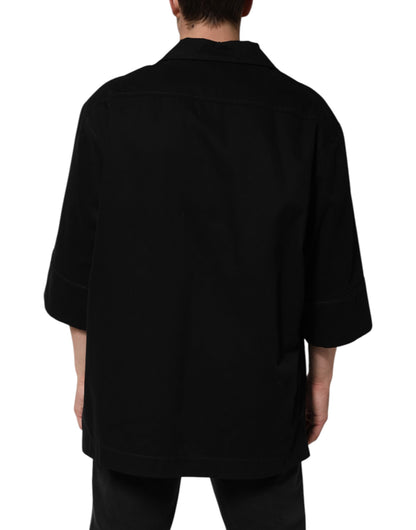 Black Short Sleeve Button Men Casual Shirt