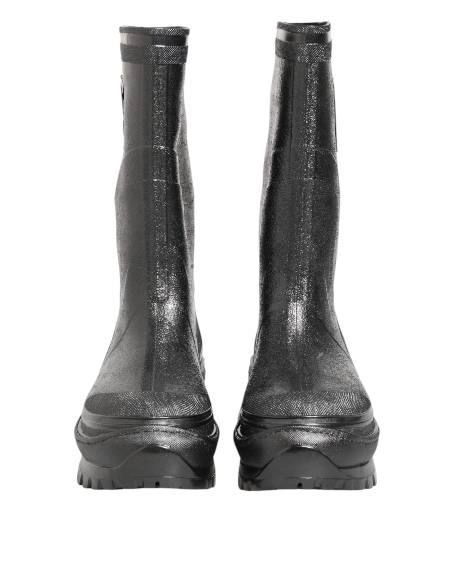 Metallic Black Pull On Rain Boots Shoes