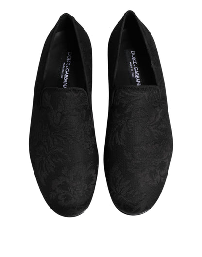 Black Floral Brocade Loafers Men Dress Shoes