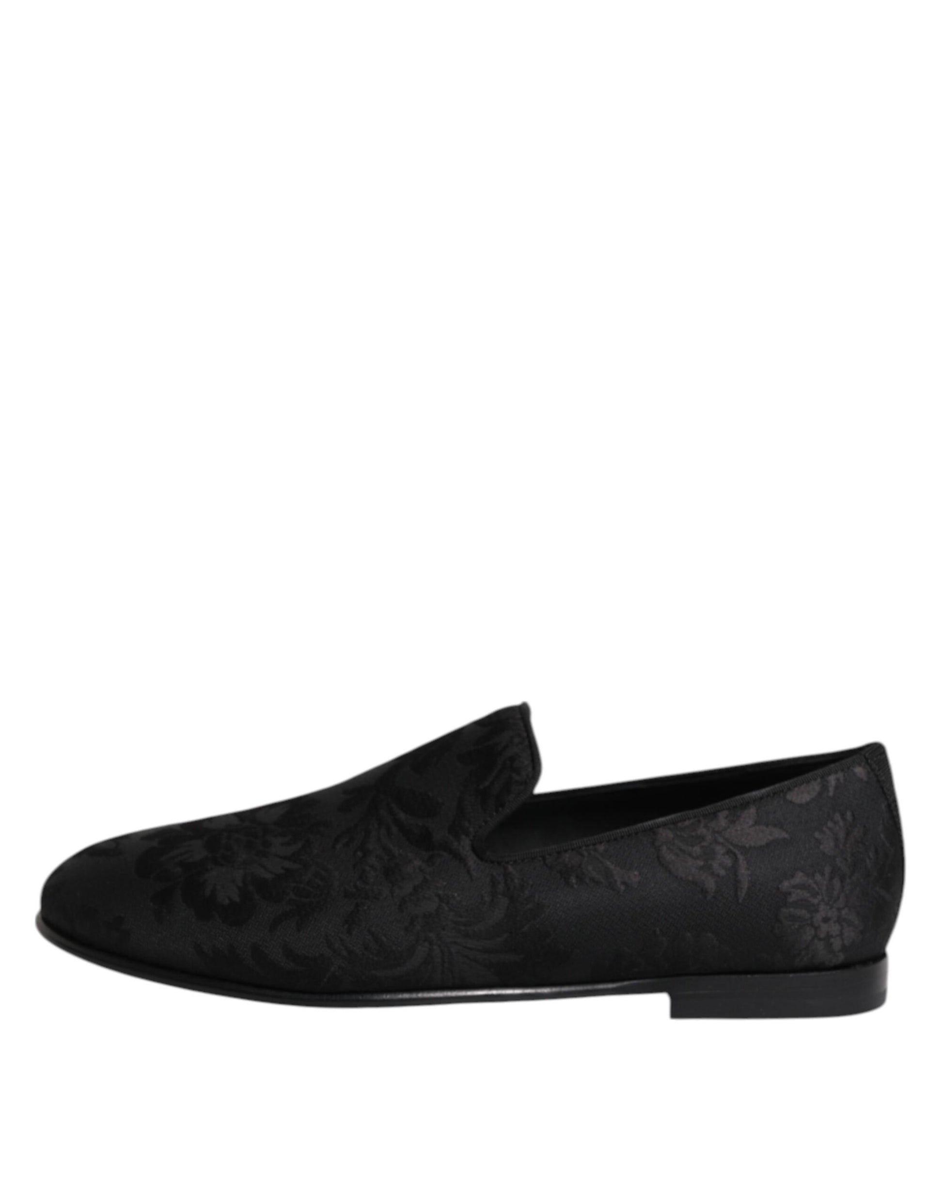 Black Floral Brocade Loafers Men Dress Shoes