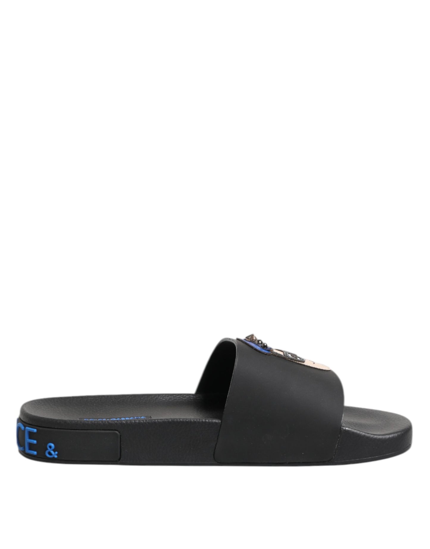 Black Leather Slides Flats Beachwear Shoes