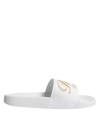 White Leather Slides Sandals Beachwear Shoes