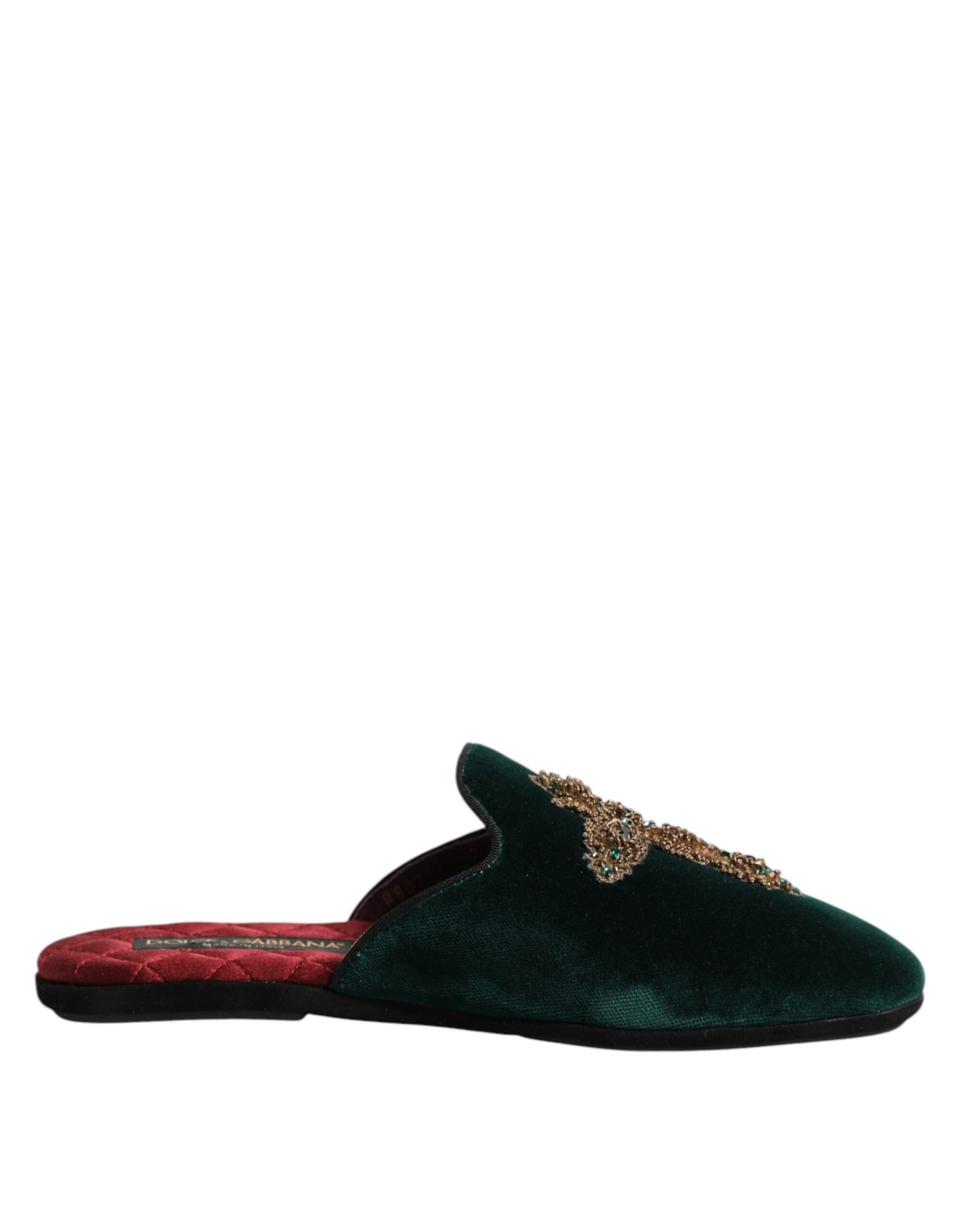Green Velvet Cross Embellished Slippers Shoes