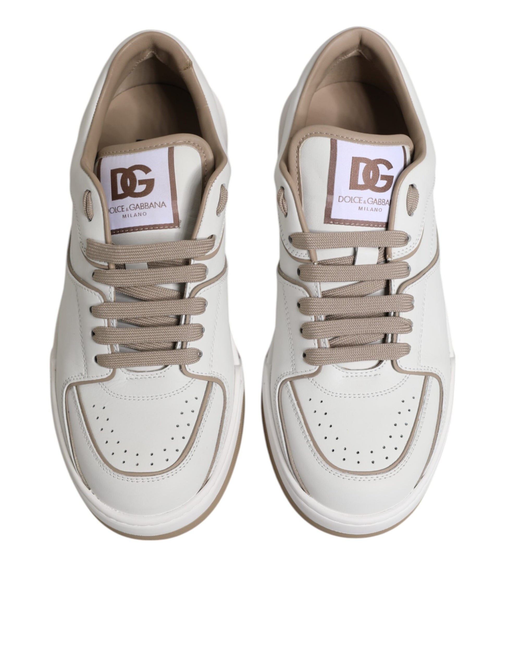 White Brown Leather Low Top Men Sneakers Shoes