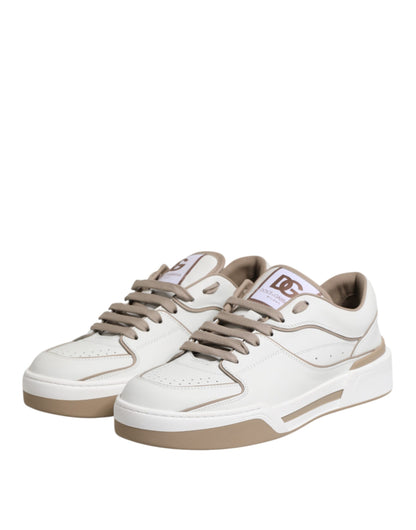 White Brown Leather Low Top Men Sneakers Shoes