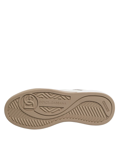 White Brown Leather Low Top Men Sneakers Shoes