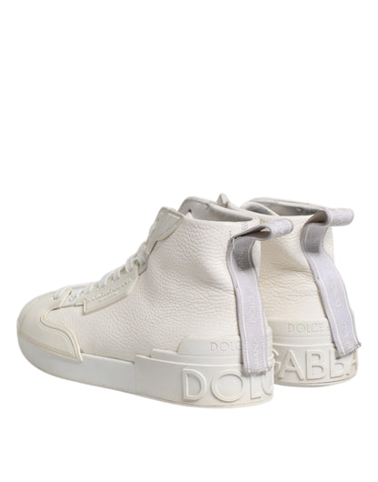 White Leather Mid Top Sneakers Shoes